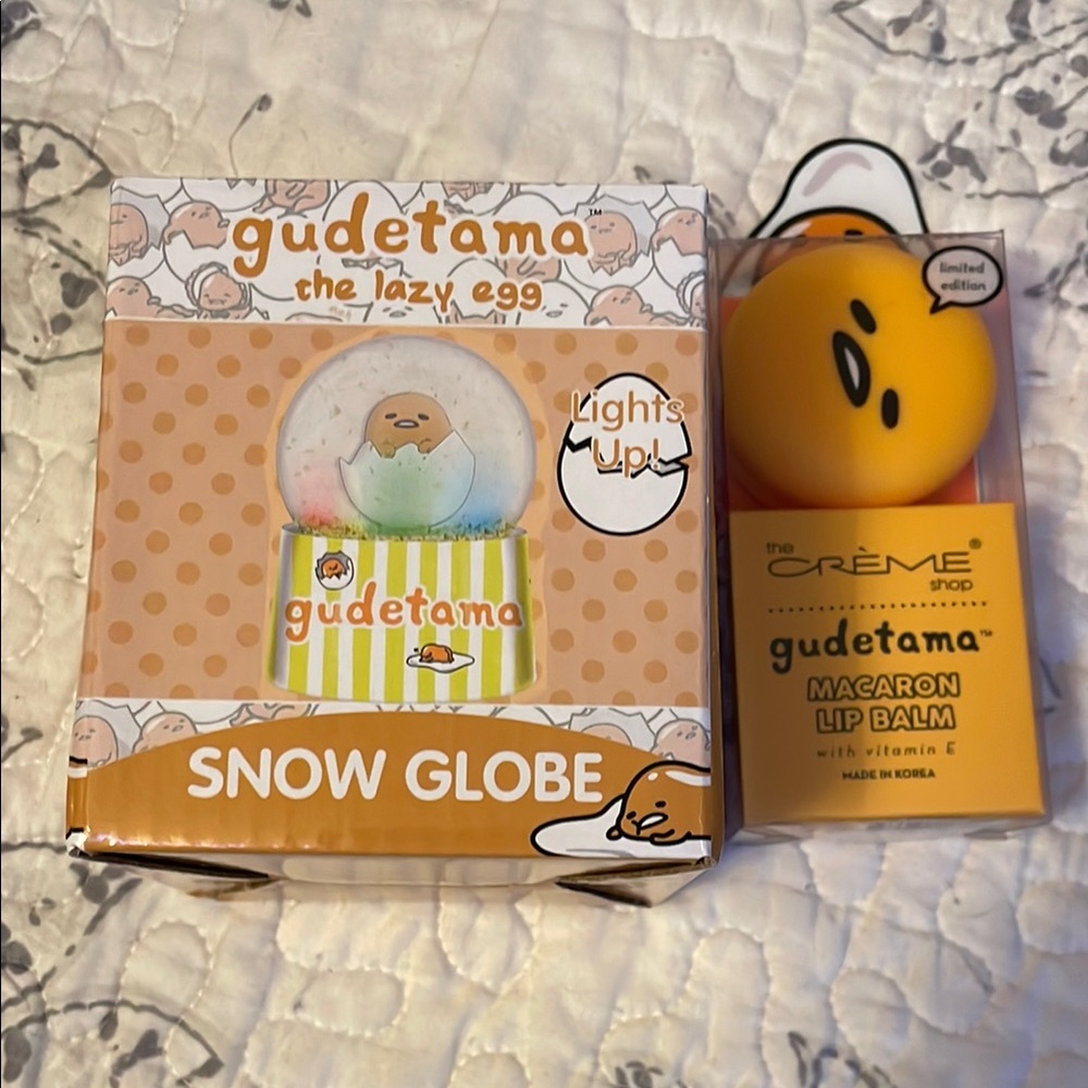 Gudetama Snow Globe and Macaron Lip Balm